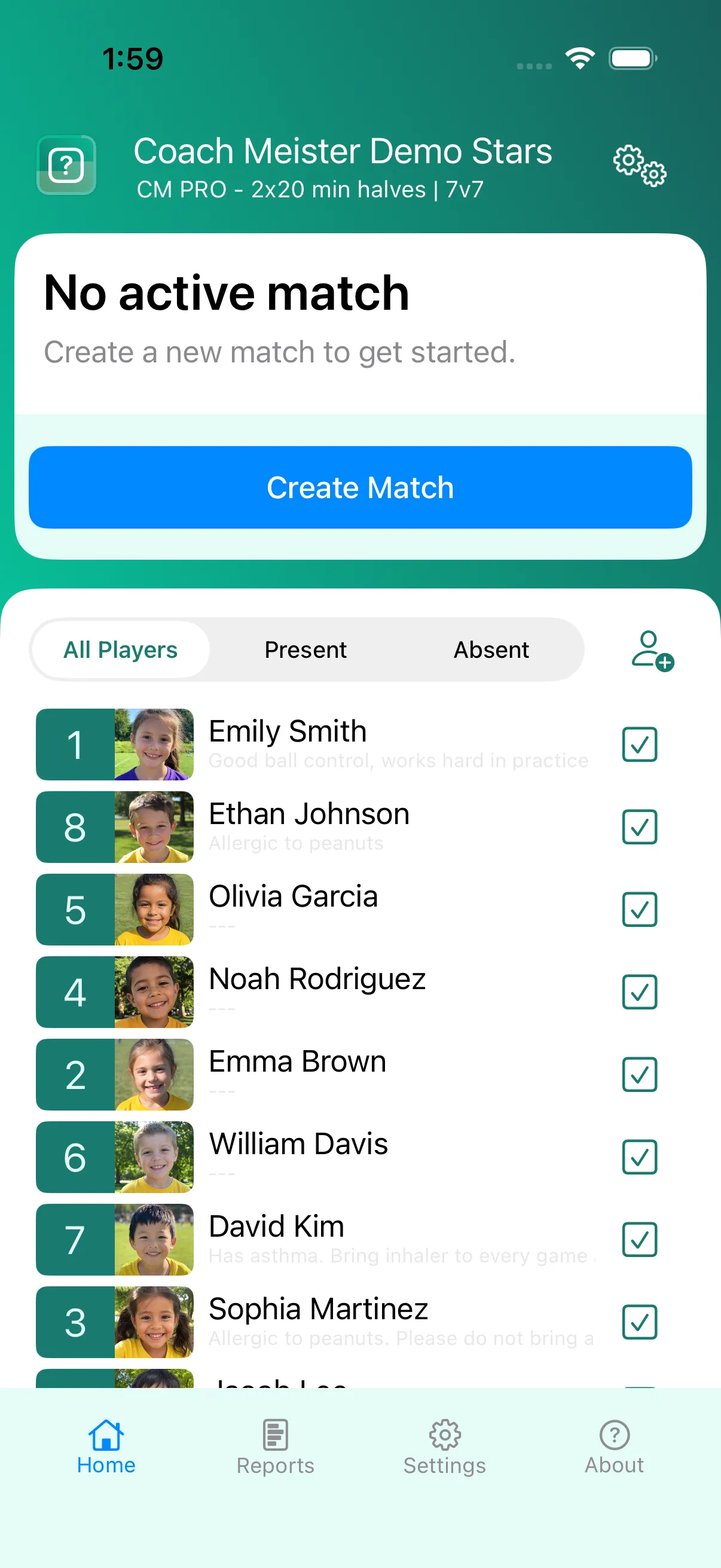 Setting up a youth soccer team roster in Coach Meister substitution app