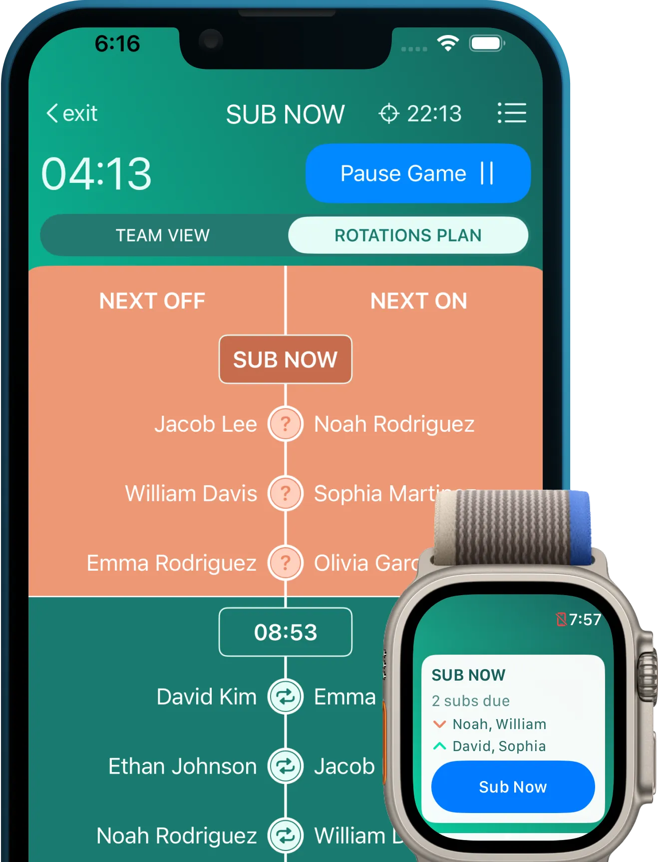 Coach Meister soccer substitution app and Apple Watch rotation assistant