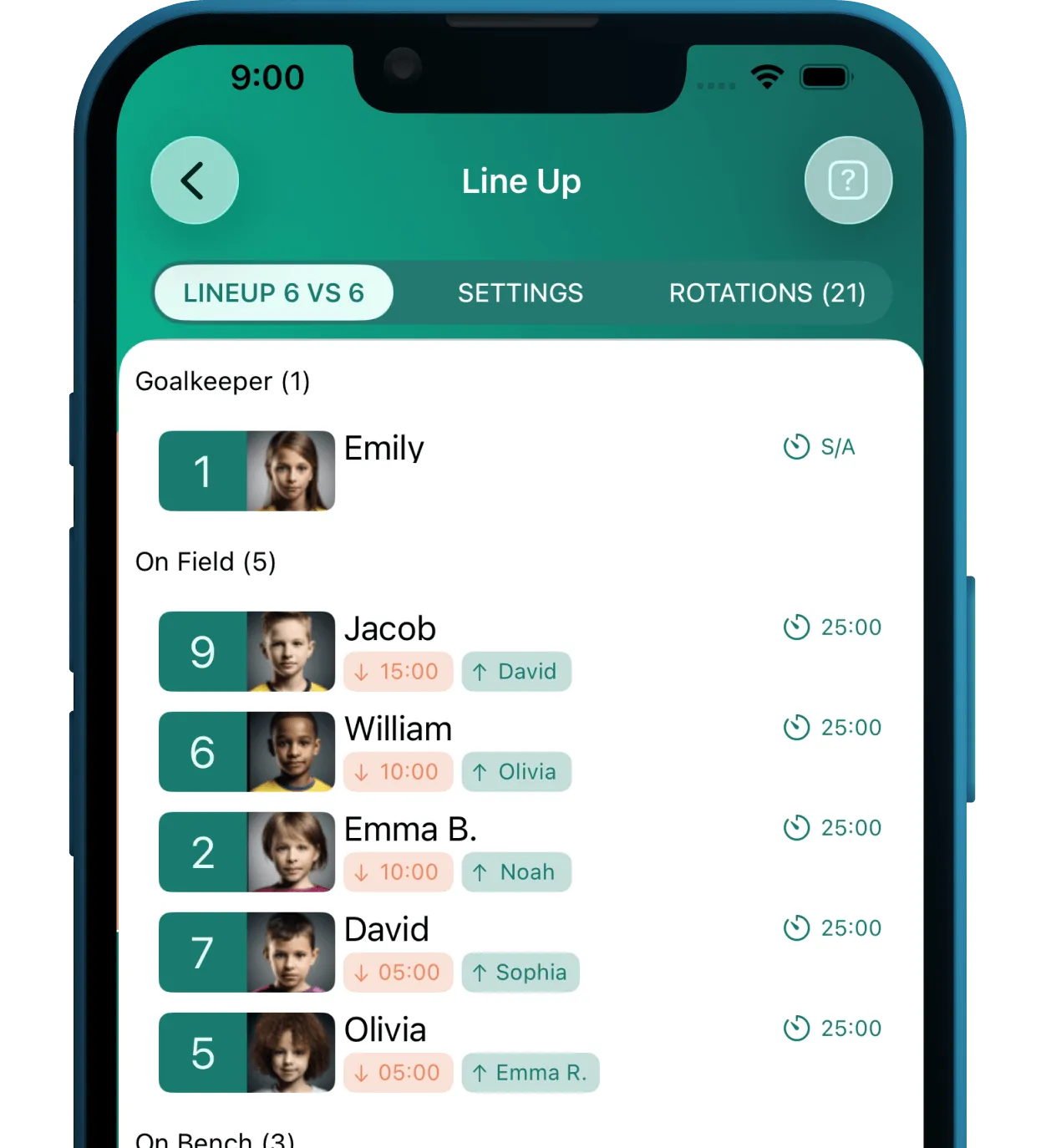 Setting up a youth soccer team roster in Coach Meister substitution app